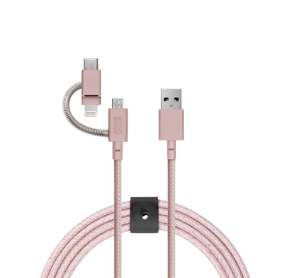 Belt Cable Universal 3in1, USB A to MicroUSB-Lightning-USB C, 2M