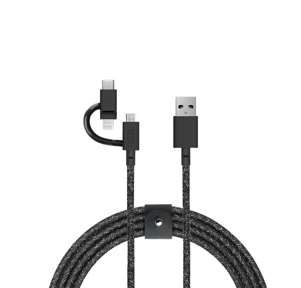 Belt Cable Universal 3in1, USB A to MicroUSB-Lightning-USB C, 2M